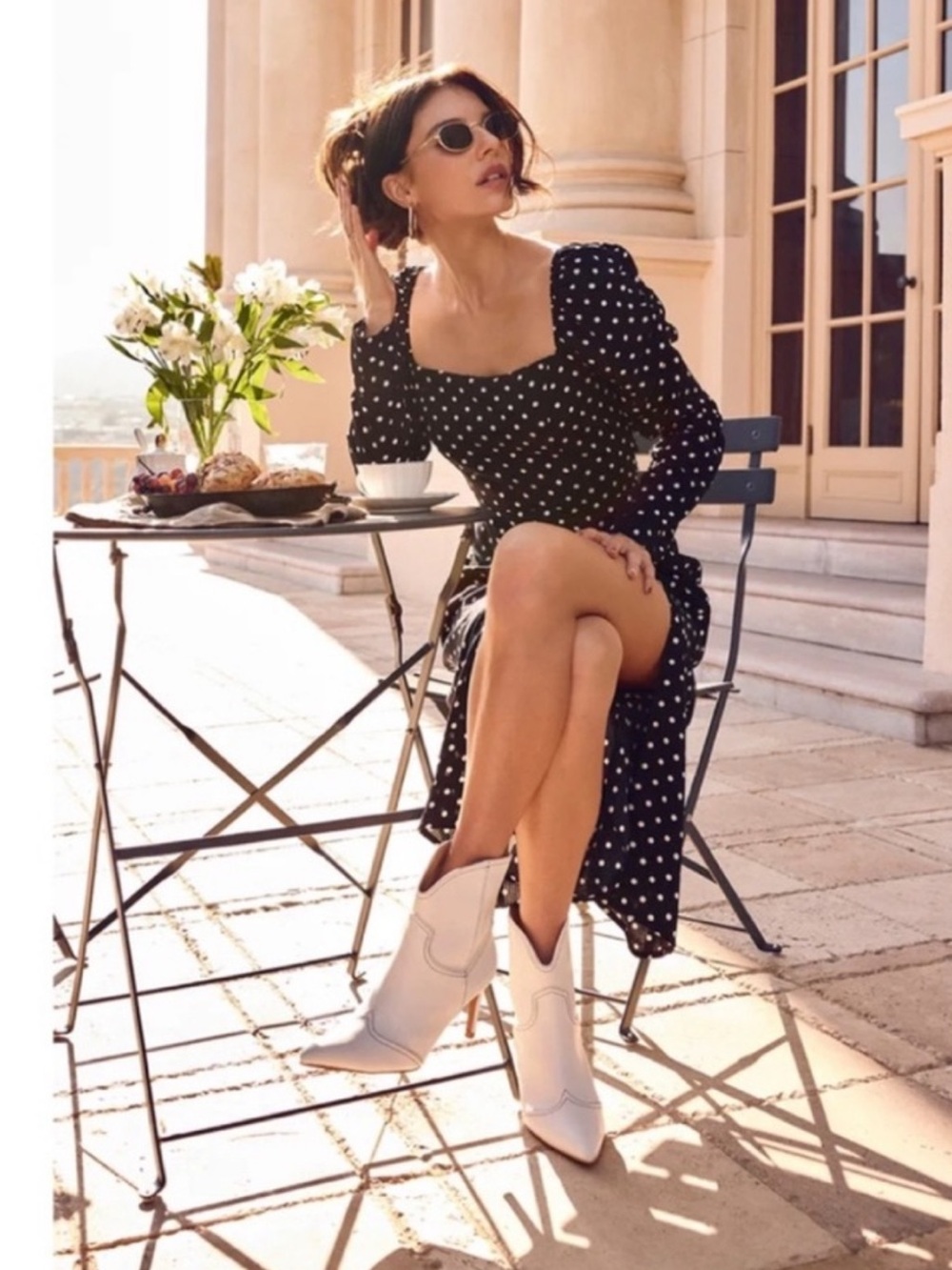 NEW Lulus Charmed and Classy Black Polka Dot Long Sleeve Midi Dress NWT. Sk3